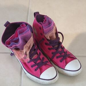 Pink High-Top Sneakers with Purple Laces Girls US 4